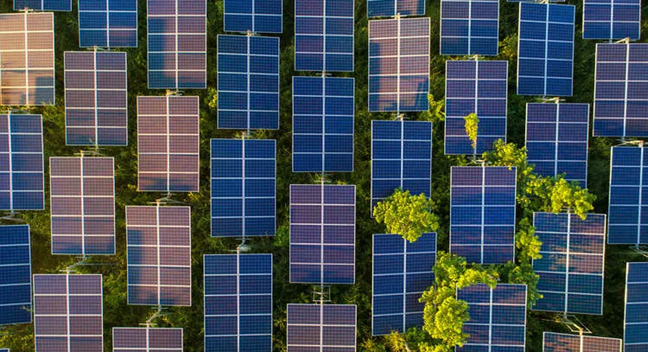 Solar panel farm aerial view